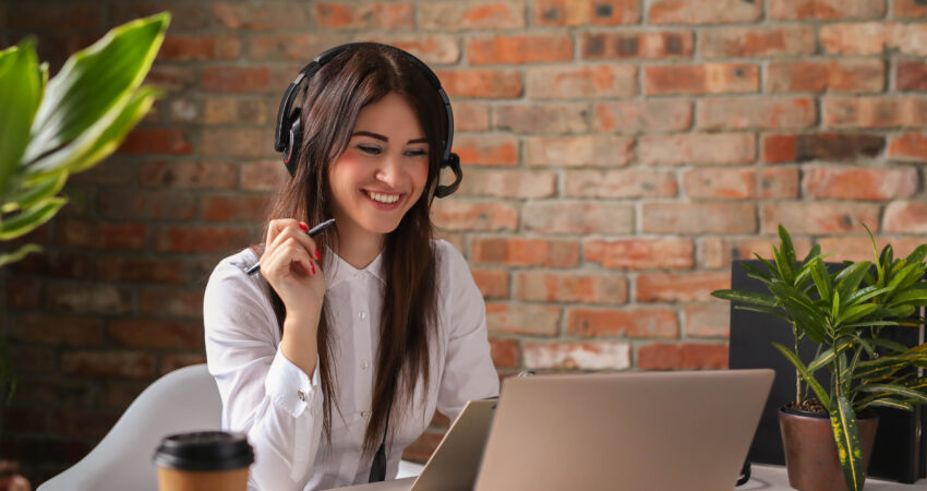 Woman working in call center as dispatcher