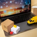 Image of network of interconnected shipping containers and plane.